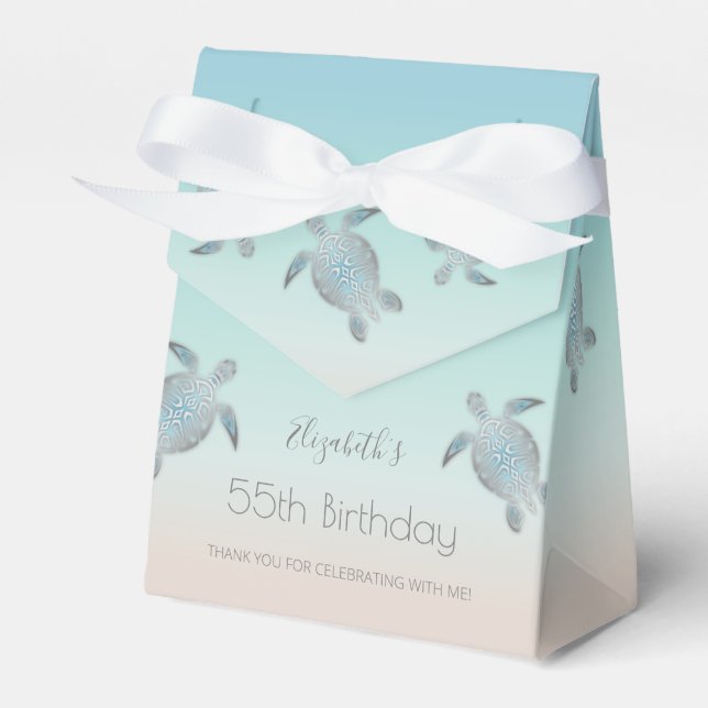 Silver Sea Turtles Custom Birthday Thank You Favour Box (Front Side)