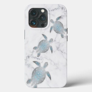 Silver Sea Turtles Grey Marble iPhone 13 Pro Case