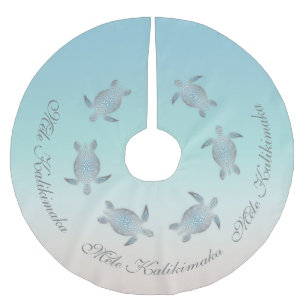 Silver Sea Turtles Mele Kalikimaka Coastal Brushed Polyester Tree Skirt
