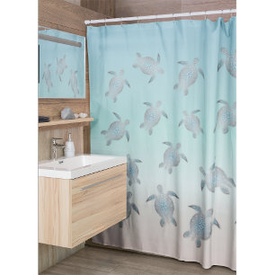 Silver Sea Turtles Nautical Shower Curtain