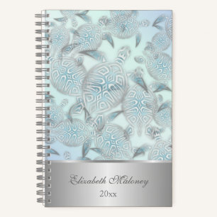 Silver Sea Turtles Pattern Your Name Year Notebook