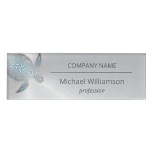 Silver Sea Turtles Turquoise Coastal Name Tag