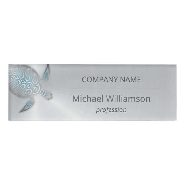 Silver Sea Turtles Turquoise Coastal Name Tag (Front)