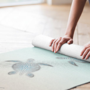 Silver Sea Turtles Turquoise Your Name Beach Yoga Mat