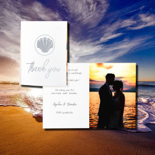   Silver seashell - Thank you -add wedding photo  Foil Card