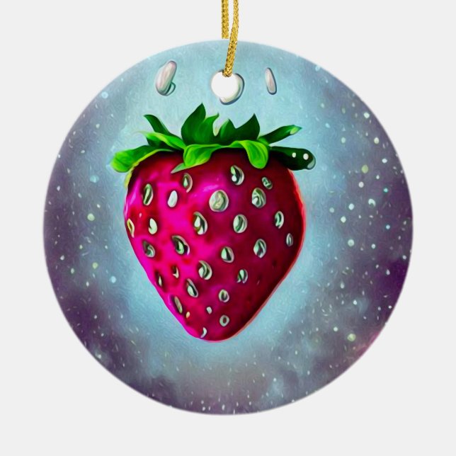 Silver Seed Strawberry Ceramic Tree Decoration (Front)