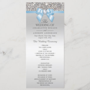 Silver Sequin Baby Blue Bow Wedding Program Programme