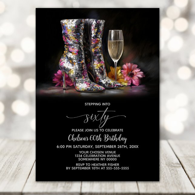 Silver Sequin Boots 60th Birthday Party Invitation (Creator Uploaded)