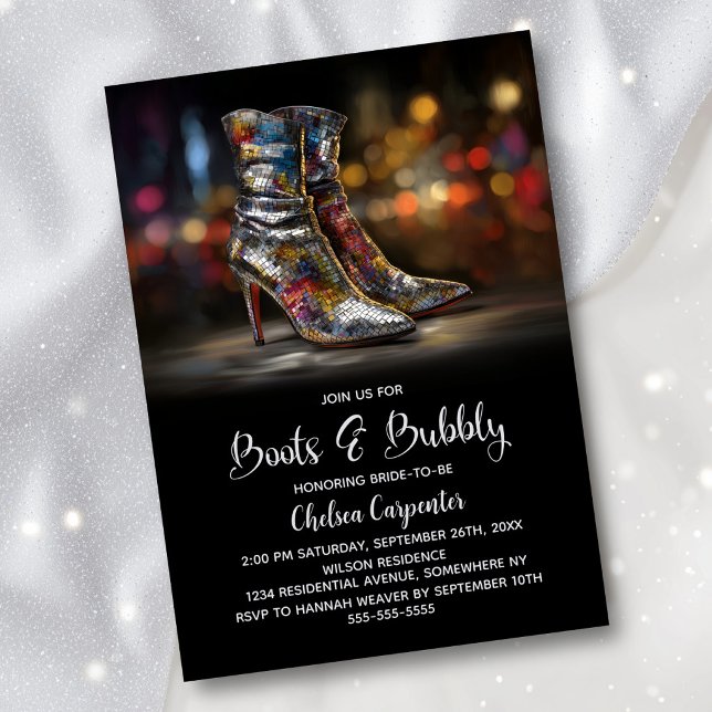 Silver Sequin Boots and Bubbly Bridal Shower Invitation (Creator Uploaded)