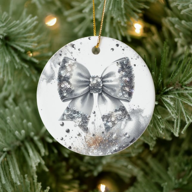 Silver Sequin Bow Glam Radiance Ceramic Tree Decoration (Tree)