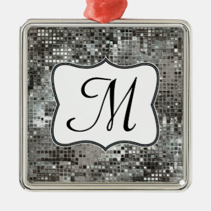 Silver Sequin Dazzle Gli Monogram Initial Ornament
