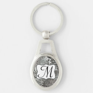 Silver Sequin Dazzle Glitz Glam Disco Key Chain