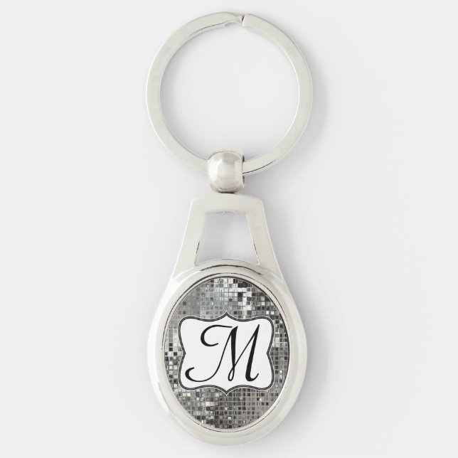 Silver Sequin Dazzle Glitz Glam Disco Key Chain (Front)