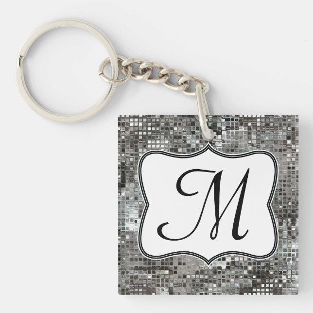 Silver Sequin Dazzle Glitz Glam Disco Key Chain (Front)
