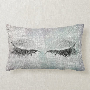 Silver Sequin Glitter Black Painting Makeup Lashes Lumbar Cushion