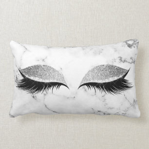 Silver Sequin Glitter Grey Marble Makeup Lashes Lumbar Cushion
