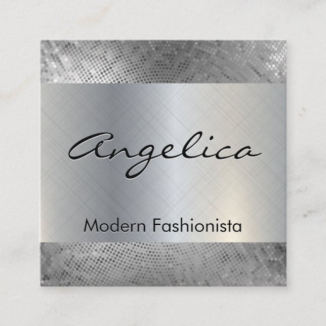Silver Sequin Pattern | Silver Metallic Background Square Business Card (Front)