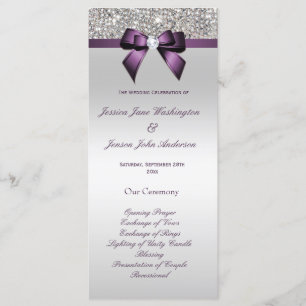 Silver Sequin Purple Bow Wedding Program Programme
