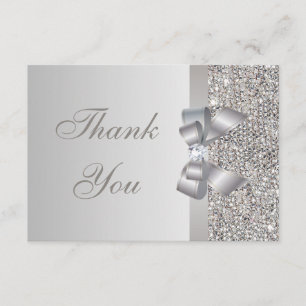 Silver Sequins, Bow & Diamond Wedding Thank You