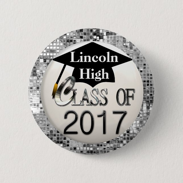 Silver Sequins Class Of 2017 Graduation Button (Front)