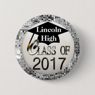 Silver Sequins Class Of 2017 Graduation Button