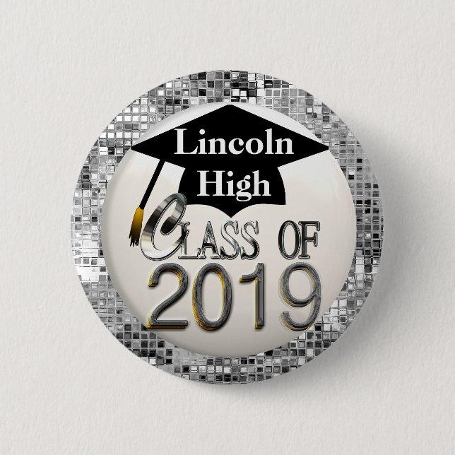 Silver Sequins Class Of 2019 Graduation Button (Front)