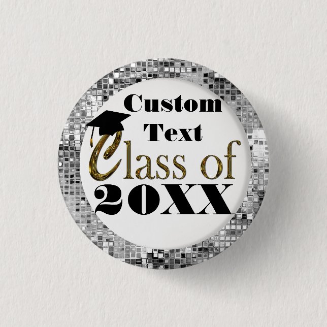 Silver Sequins Class Of 20XX Graduation Button (Front)