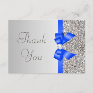 Silver Sequins Diamond Blue Bow Wedding Thank You