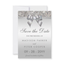 Silver Sequins Diamond Bow Save The Date Wedding
