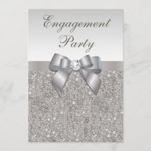 Silver Sequins Diamonds Bow Engagement Party Invitation