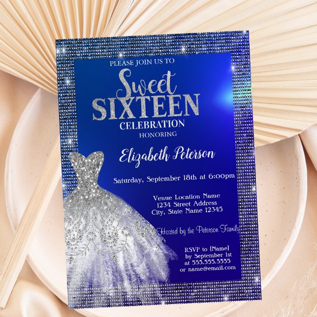 Silver Sequins,Dress Blue Sweet 16  Invitation (Creator Uploaded)