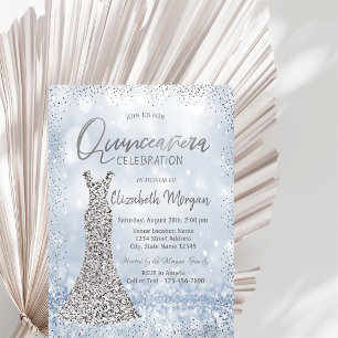 Silver Sequins Dress Confetti Bokeh Quinceañera Invitation