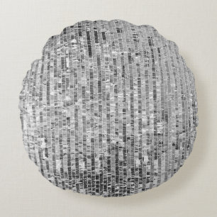 Silver sequins, glamourous seamless background. round cushion