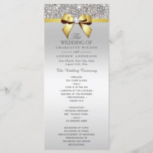 Silver Sequins Gold Diamond Bow Wedding Program Programme
