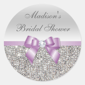 Silver Sequins Lilac Bow Bridal Shower Stickers