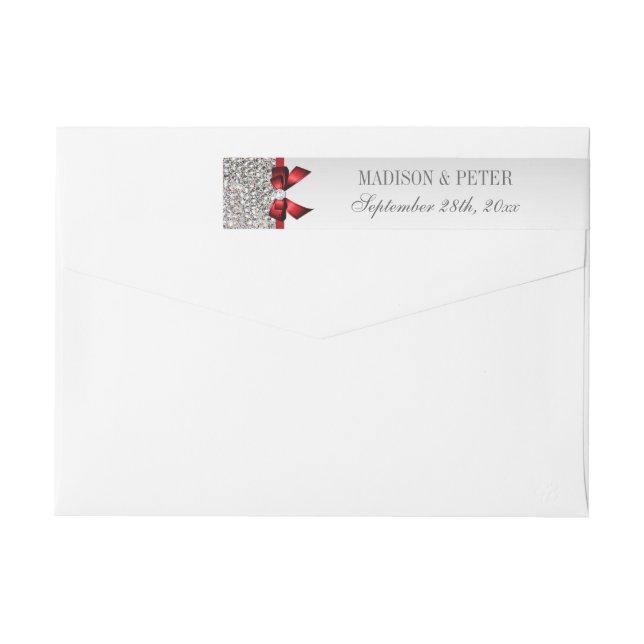 Silver Sequins Red Bow Wedding Wraparound Wrap Around Label (Back)