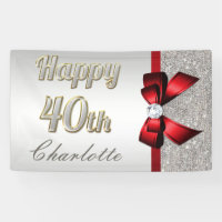 Silver Sequins Red Faux Bow 40th Birthday