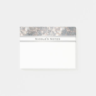 Silver Sequins Sparkle Glam Trendy Personalised Post-it Notes