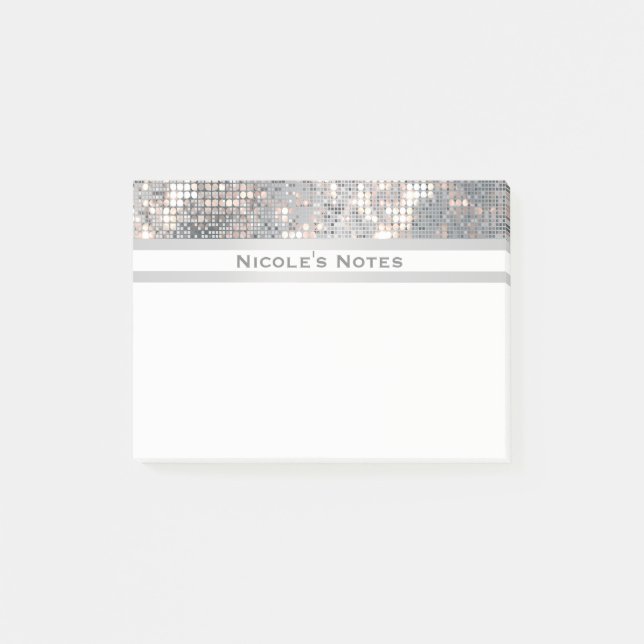 Silver Sequins Sparkle Glam Trendy Personalised Post-it Notes (Front)