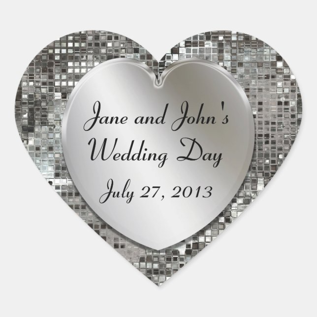 Silver Sequins Wedding Hearts Stickers (Front)