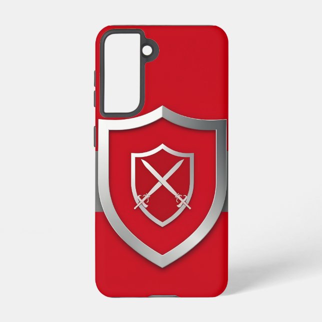 Silver Shield on Red Backdrop Luxury Design Samsung Galaxy S21 Case (Back)