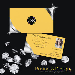 Silver Shimmer Corners on Orange with Logo Photo Business Card