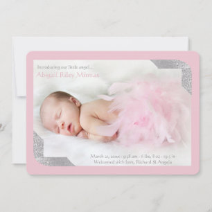 Silver Shimmer Corners Photo Pk Birth Announcement