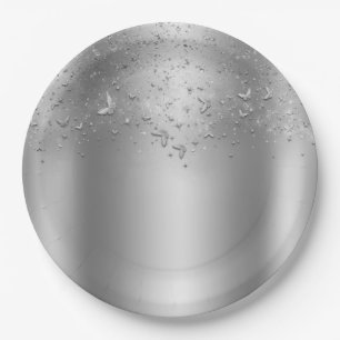 Silver Shimmer Flutter Butterfly Sweet 16 Party Paper Plate