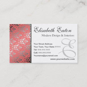 Silver Shimmer Peach Damask Elegant Woman's Business Card