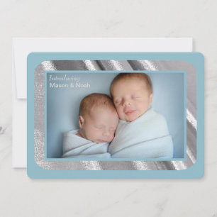 Silver Shimmer Photo Birth Announcement