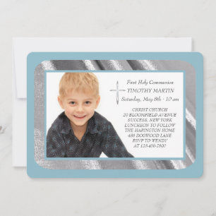 Silver Shimmer Photo Communion Invitation