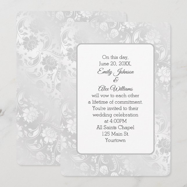 Silver Shimmer Wedding Floral Design Invitation (Front/Back)