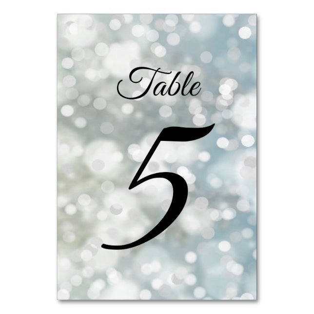 Silver Shimmering Bokeh Lights Party Table Number (Front)