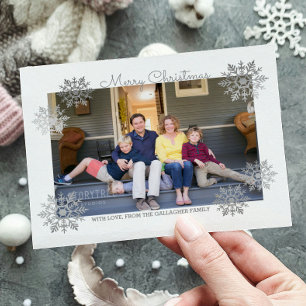 Silver Shimmering Chic Snowflake Holiday Photo Postcard